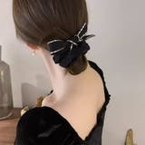 ブラック | リボンシュシュ キラキラヘアゴム 蝶結び | Miniministore
