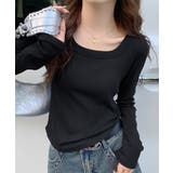 ブラック | 長袖Tシャツ レディース スクエアネック | ANGELCLOSET