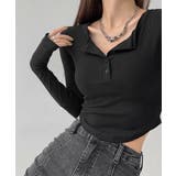 ブラック | 長袖Tシャツ レディース ボタン 無地 | Miniministore