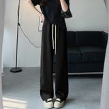 ブラック | 無地ロングパンツ 厚手 脚長パンツ 秋冬 | Miniministore
