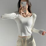 ホワイト | 長袖Tシャツ ショート丈 Uネック 韓国 | ANGELCLOSET