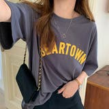 ブルーグレー | 半袖Tシャツ レディース 韓国 英字ロゴ | Miniministore