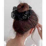 ブラック | チュールシュシュ パール付きヘアゴム 黒 | Miniministore