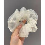 アイボリー | チュールシュシュ パール付きヘアゴム 黒 | Miniministore