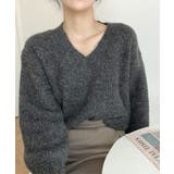 ダークグレー | ニットトップス レディース 無地Vネック | Miniministore
