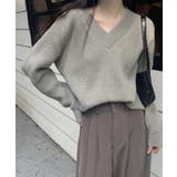 グレー | ニットトップス レディース 無地Vネック | Miniministore