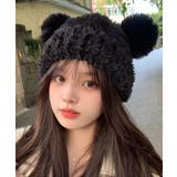 ブラック | くま耳ニット帽 小顔 レディース 韓国風 | Miniministore