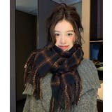 ネイビー | チェック柄マフラー 大判 ストール 秋冬 | Miniministore