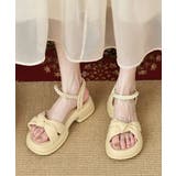 クリーム | 太ヒールサンダル レディース パール付き | Miniministore