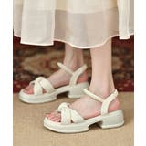 アイボリー | 太ヒールサンダル レディース パール付き | Miniministore