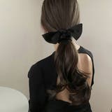 ブラック | 蝶結びヘアゴム シュシュ サテン 3色 | Miniministore