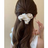 ベージュ | サテンヘアゴム シュシュ パール付き | Miniministore