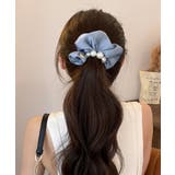 ブルー | サテンヘアゴム シュシュ パール付き | Miniministore