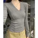 Vネック 長袖Tシャツ 韓国風カットソー | Miniministore | 詳細画像7 
