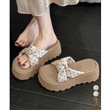 ドット柄 クロスリボン 厚底サンダル美脚 | Miniministore | 詳細画像1 