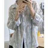ブルー | プリントシャツ レディース オフィスカジュアル | Aimoon