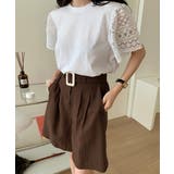 ホワイト*ブラウン | 半袖カットソー ショートパンツ 上下セット | Aimoon