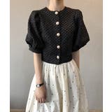 ブラック | 上品ブラウス レディース パフスリーブ | Aimoon