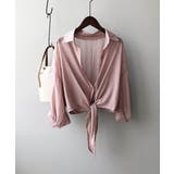 くすみピンク | 裾結び シアーシャツブラウス 韓国風 オフィスカジュアル | Aimoon