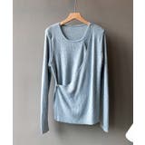 ブルーグレー | リブニットトップス カシュクール風 韓国 | Aimoon