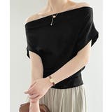 ブラック | ワンショルダーカットソーギャザーTシャツ | Aimoon