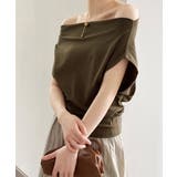 カーキブラウン | ワンショルダーカットソーギャザーTシャツ | Aimoon