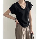 ブラック | Uネックカットソー 韓国風 半袖Tシャツ | Aimoon