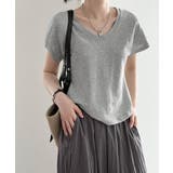 グレー | Uネックカットソー 韓国風 半袖Tシャツ | Aimoon