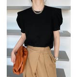 ブラック | パフスリーブ Tシャツレディース 無地 オフィスカジュアル | Aimoon