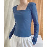 デニムブルー | スクエアネック カットソー レディース | Aimoon