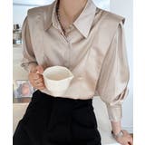 シャンパン色 | 韓国 サテンブラウス 光沢 レディース オフィスカジュアル | Aimoon