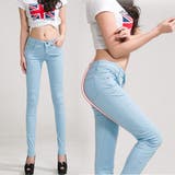 薄ブルー | カラーデニムパンツ レディース 美脚スキニ | Miniministore
