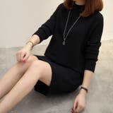 ブラック | ニットチュニック 長袖 ニットトップス | Miniministore