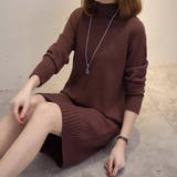 ブラウン | ニットチュニック 長袖 ニットトップス | Miniministore