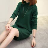 ダークグリーン | ニットチュニック 長袖 ニットトップス | Miniministore