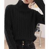 ブラック | タートルネックニットトップスケーブル編み | Miniministore