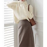 アイボリー | タートルネックニットトップスケーブル編み | Miniministore