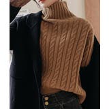 キャメル | タートルネックニットトップスケーブル編み | Miniministore