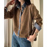 ブラウン | デニム切り替えニットカーディガン 韓国風 | Miniministore