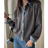 チャコールグレー | デニム切り替えニットカーディガン 韓国風 | Miniministore