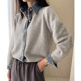 グレー | デニム切り替えニットカーディガン 韓国風 | Miniministore