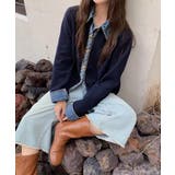 ネイビー | デニム切り替えニットカーディガン 韓国風 | Miniministore