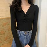 ブラック | ギャザーリブニットトップスレディース秋冬 | Miniministore