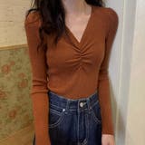 テラコッタ | ギャザーリブニットトップスレディース秋冬 | Miniministore
