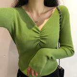グリーン | ギャザーリブニットトップスレディース秋冬 | Miniministore