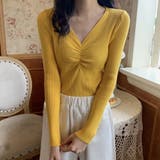 イエロー | ギャザーリブニットトップスレディース秋冬 | Miniministore