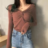 あずき色 | ツイスト リブニットトップス レディース | Miniministore