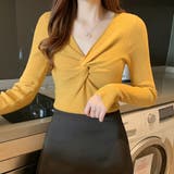 イエロー | ツイスト リブニットトップス レディース | Miniministore