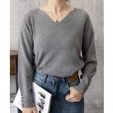グレー | ニットトップス レディース Vネック長袖 | Miniministore