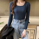 デニムブルー | ニットトップス スクエアネックレディース | Miniministore